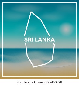 Sri Lanka map against the backdrop of beach and tropical sea with bright sun. EPS10 vector