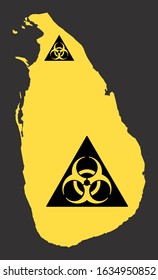 Sri Lanka map with biohazard virus sign illustration in black and yellow