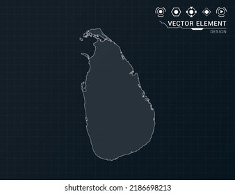 Sri Lanka map of black digital frame HUD, GUI, UI interface technology radar vector.