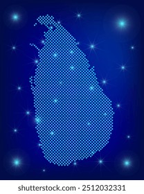 Sri Lanka map in blue. Dotted map. Dots  Sri Lanka map with spotlights on dark blue background.  Global social network.  Blue futuristic background with Dotted map . EPS10