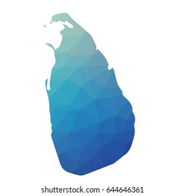 Sri Lanka map - blue geometric rumpled triangular low poly style gradient graphic background