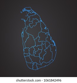Sri Lanka map: blue glitter outline with sparkling stars on dark background, map-Sri Lanka.