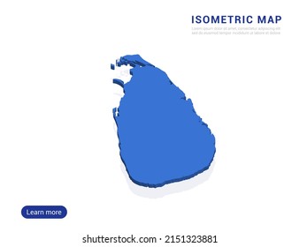 Mapa azul de Sri Lanka aislado en fondo blanco con 3d ilustración vectorial isométrica.