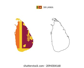 Sri Lanka map city vector divided by outline simplicity style. Have 2 versions, black thin line version and color of country flag version. Both map were on the white background.