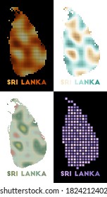 Sri Lanka map. Collection of maps of Sri Lanka in dotted style. Borders of the country filled with rectangles for your design. Vector illustration.