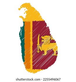 Sri Lanka map color hand drawn sketch. Vector concept illustration flag, scribble map. Country map for infographic, brochures and presentations isolated on white background. Vector illustration.
