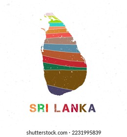 Karte von Sri Lanka. Gestalt des Landes mit schönen geometrischen Wellen und Grunge-Textur. Klassische Vektorgrafik.