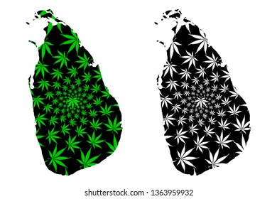 Sri Lanka - map is designed cannabis leaf green and black, Democratic Socialist Republic of Sri Lanka (Ceylon) map made of marijuana (marihuana,THC) foliage,