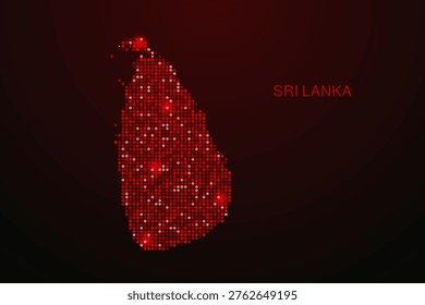 Sri Lanka Map - Digital dotted map with glowing red points on dark background, modern technology style, abstract data network design, clean minimal vector illustration.