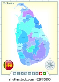 Mapa de Sri Lanka con botones de bandera y asistencia y activa iconos ilustración original