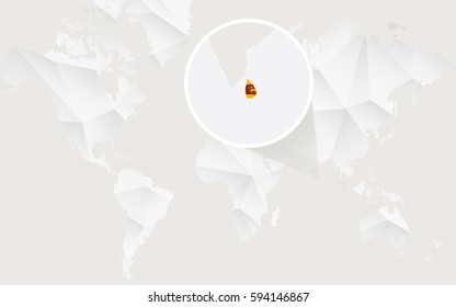 Sri Lanka map with flag in contour on white polygonal World Map. Vector Illustration.