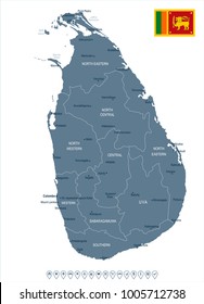 Sri Lanka map and flag - High Detailed Vector Illustration