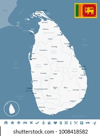 Sri Lanka map and flag - High Detailed Vector Illustration