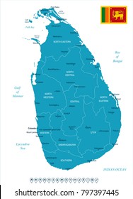 Sri Lanka map and flag - High Detailed Vector Illustration