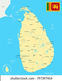 Sri Lanka map and flag - High Detailed Vector Illustration