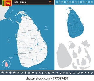 Sri Lanka map and flag - High Detailed Vector Illustration
