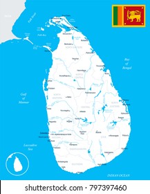 Sri Lanka map and flag - High Detailed Vector Illustration