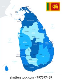 Sri Lanka map and flag - High Detailed Vector Illustration