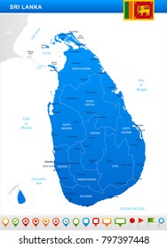 Sri Lanka map and flag - highly detailed vector illustration