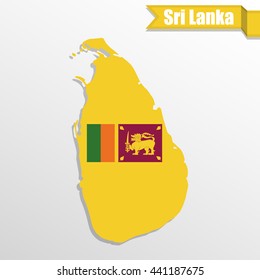 Sri Lanka map with flag inside and ribbon