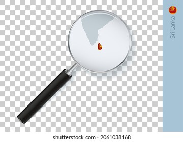 Mapa de Sri Lanka con bandera en lupa sobre fondo transparente. Voz vectorial con mapa.