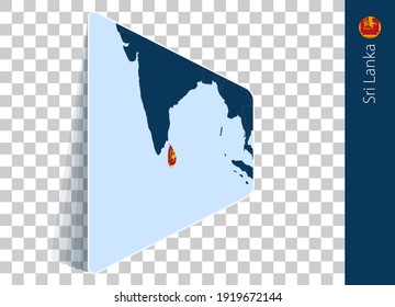 Sri Lanka map and flag on transparent background. Highlighted Sri Lanka on blue vector map.