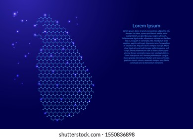 Sri Lanka map from futuristic hexagonal shapes, lines, points  blue and glowing stars in nodes, form of honeycomb or molecular structure for banner, poster, greeting card. Vector illustration.