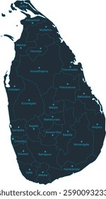 Sri Lanka map high detailed with administrative divide by state, capital cities names, outline simplicity style. Vector illustration EPS10.