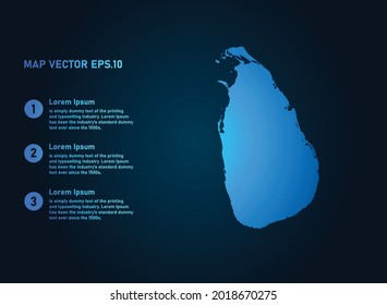 Sri Lanka map, infographic style , on dark background with Map World. Wire frame 3D mesh , map 3D,