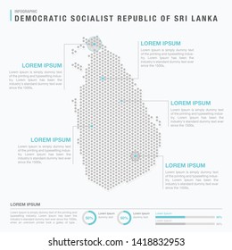 Sri Lanka map infographics with abstract pixelated dot pattern on white background. Stylized map concept with elementsl. - Vector illustration