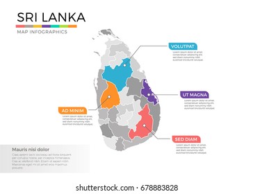 Sri Lanka map infographics vector template with regions and pointer marks