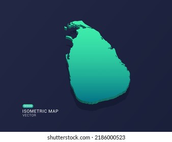 Mapa de Sri Lanka de ilustración vectorial de gradiente verde isométrico.