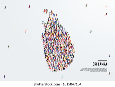 Mapa de Sri Lanka. Un gran grupo de personas se forman para crear una forma del Mapa de Sri Lanka. ilustración vectorial.