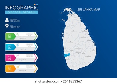 Sri Lanka map with location pointer marks. High detailed country map with division, cities and capital infographic template. Vector illustration EPS10