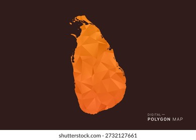 Sri Lanka Map - low poly polygon vector, geometric triangulated silhouette in orange and dark brown tones, clean modern infographic style, isolated background.