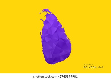 Sri Lanka Map - Low poly polygon map in vibrant purple gradient on bold yellow background, modern minimal geometric style, clean digital vector illustration.