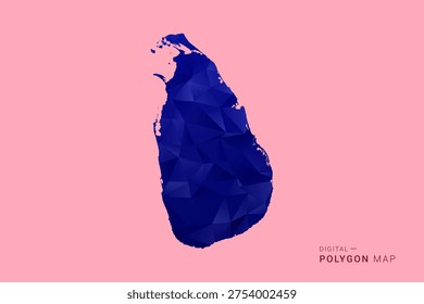 Sri Lanka Map - Low poly polygon map in deep blue gradient on soft pink pastel background, modern minimal geometric design, clean digital vector illustration.