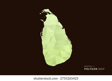 Sri Lanka Map - Low poly polygon map in soft light green gradient on dark brown background, modern minimal geometric style, clean abstract vector illustration design.