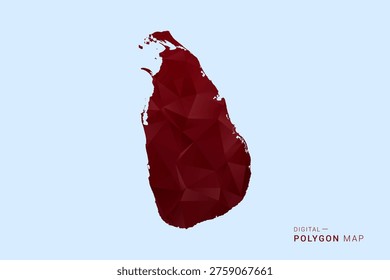 Sri Lanka Map - Low poly polygon map in deep red gradient on light blue background, modern minimal geometric design, vector illustration with faceted triangulated style.