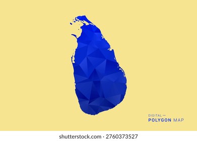 Sri Lanka Map - Low poly polygon map in deep blue gradient on soft beige background, modern minimal geometric design, clean abstract vector illustration with faceted triangulated style.