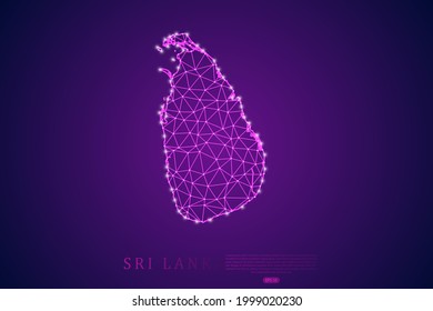 Línea de máscaras de Sri Lanka Map y escalas puntuales sobre el fondo de la tecnología púrpura. Malla 3D del marco de cables línea de red poligonal, esfera de diseño, punto y estructura - Ilustración vectorial eps 10
