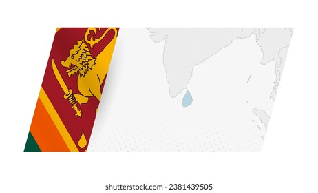 Sri Lanka map in modern style with flag of Sri Lanka on left side. Vector illustration of a map.