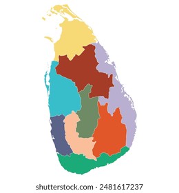 Sri Lanka map. Map of Sri Lanka in nine main regions in multicolor