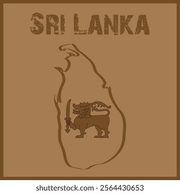 Sri Lanka Map on Brown Background. Sri Lanka Lion and Map.