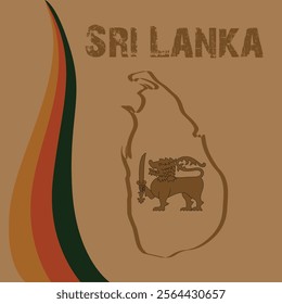 Sri Lanka Map on Brown Background. Sri Lanka Lion and Map.