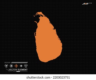 Sri Lanka map of orange digital frame HUD, GUI, UI interface technology radar vector.