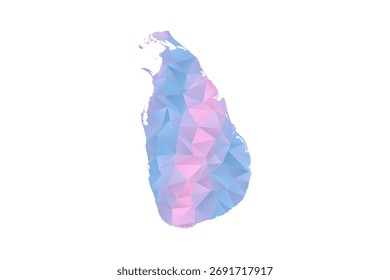 Mapa de Sri Lanka - Ilustración vectorial de estilo polígono en degradado azul y rosa pastel, diseño geométrico de bajo poli, aislado sobre fondo blanco para infografías y Educación.