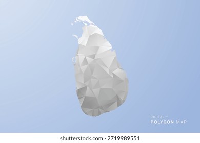 Mapa de Sri Lanka - Ilustración vectorial de estilo polígono en gris, blanco y azul, diseño geométrico de bajo poli, silueta mínima, adecuada para infografía y diseño moderno.