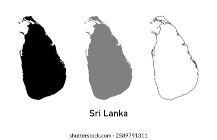 sri lanka map in various style outline, black, and gray	