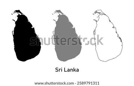 sri lanka map in various style outline, black, and gray	
